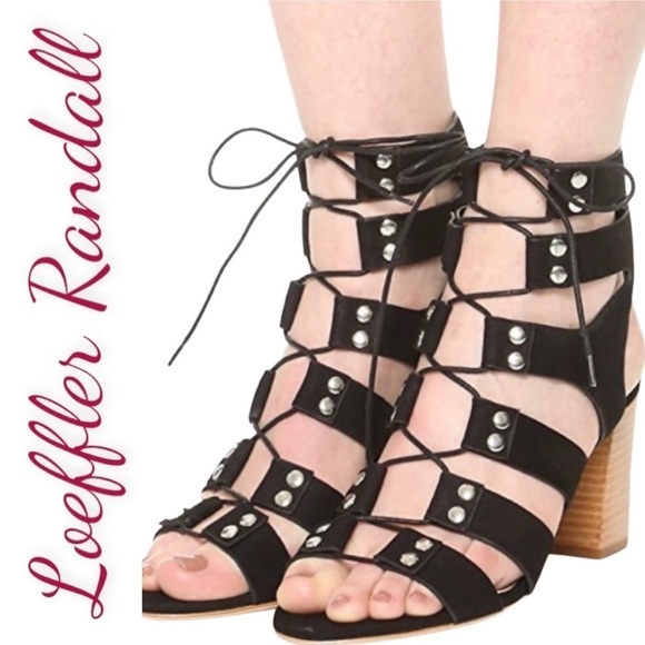 LOEFFLER RANDALL Hana Black Suede Leather Lace Up Gladiator Sandals, Size 7 - Picture 2 of 11